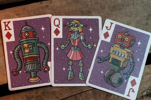 Kings Wild Project Astro Luxury Playing Cards, Poker Size, Custom Index, Retro Robots Sci-fi Inspired Collectible Deck