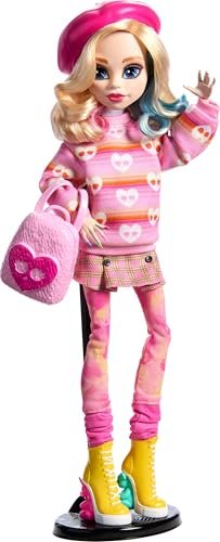 Monster High Wednesday Doll and Accessories, Enid Sinclair Collectible in Pink Fashion with Beret and Backpack, Doll Stand