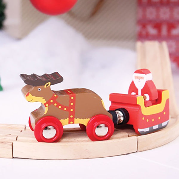 Bigjigs Rail Santa Sleigh with Reindeer Toy Train - Bigjigs Train for Christmas Train Sets, Quality Wooden Train Track Accessories, Bigjigs Train Accessories