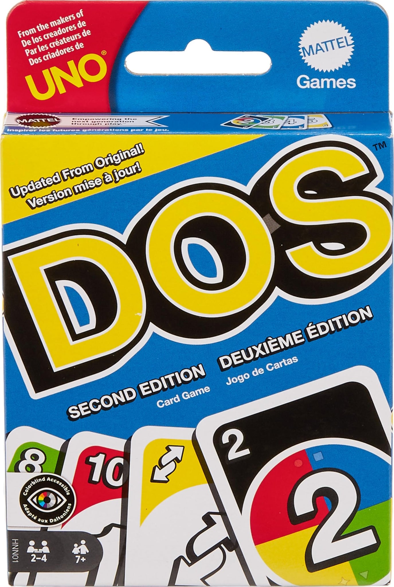 Mattel Games DOS Second Edition Uno Card Game with Updated Rules, HNN01, 2-4 Players Ages 7+