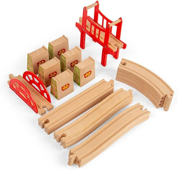 Bigjigs Rail Bridge Expansion Set - 25pc Wooden Train Track Expansion Pack for Train Sets, Quality Bigjigs Train Accessories, Compatible with Most Major Wooden Railway Brands