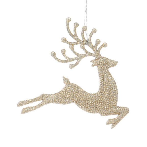 Kurt S. Adler 7” Champagne Gold Diamond Reindeer Acrylic Ornaments Pair (W20259) | Set of 2 Elegant Glittered Acrylic Reindeer Christmas Tree Ornaments