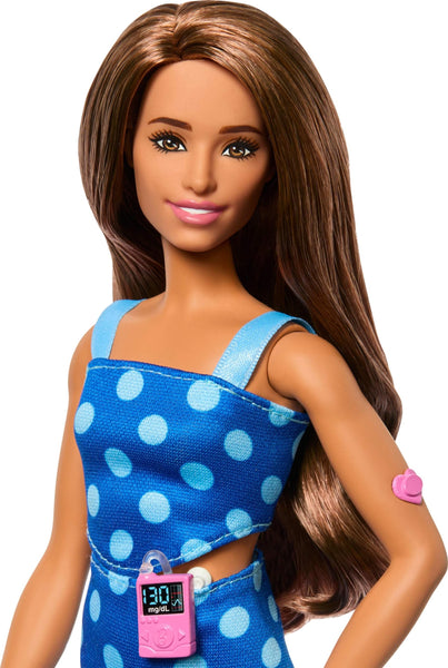 Barbie Fashionistas Doll #242, Doll with Type 1 Diabetes Wearing Polka Dot Outfit and Accessories, in Partnership with Breakthrough T1D