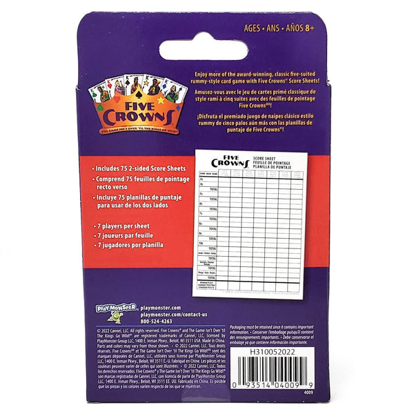 PlayMonster - Five Crowns Scorepad - 75 Page 2-Sided Card Game Replacement Score Sheets, 7 Players Ages 8+