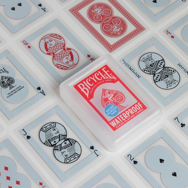 Bicycle Waterproof Clear Playing Cards - 6-Pack of Red Rider Back Plastic Decks, 30% Recycled Material, Rinseable, Perfect for Pool, Beach, Camping & Party Games