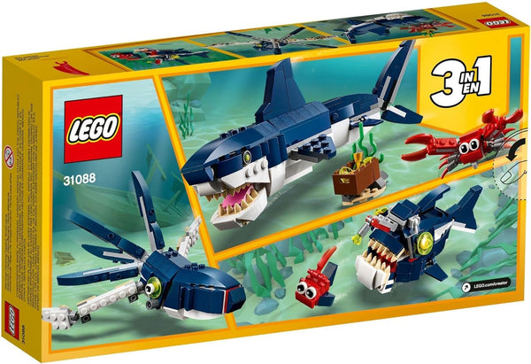 LEGO Creator 3 in 1 Deep Sea Creatures, Transforms from Shark and Crab to Squid to Angler Fish, Sea Animal Toys, Gifts for 7 Plus Year Old Girls and Boys, 31088