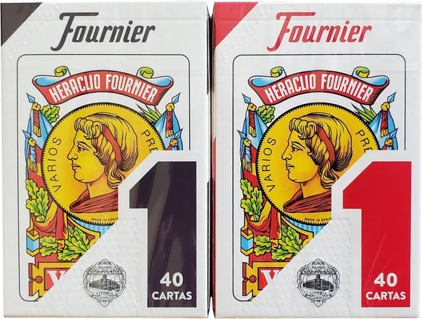 Heraclio Fournier No. 1 Spanish Playing Cards, 2 Deck Set, 40-Card Baraja Española for Mus, Brisca, Tute & Truco (1 Blue & 1 Red Decks)