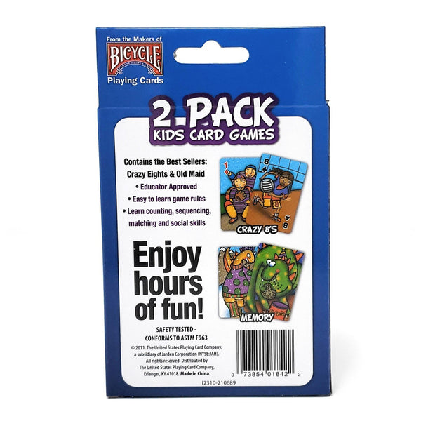Bicycle 2 Pack Kids Card Games - Crazy 8's and Memory, 2+ Players Ages 3+