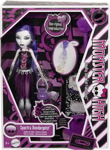 Monster High Booriginal Creeproduction Doll, Spectra Vondergeist Collectible Reproduction with Doll Stand, Diary & Pet Ferret Rhuen, Ages 6+