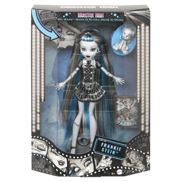 Monster High Doll, Frankie Stein in Black and White, Reel Drama Collector Doll, Doll-Size and Life-Size Posters, Horror Flick Theme, Toys and Gifts (HKN29)