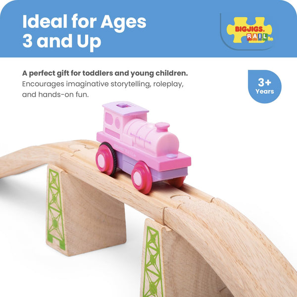 Bigjigs Rail Battery Powered Pink Loco Train | Motorised Engine Accessories for Wooden Railway Track Set | Model Toy Gift for 3+ Year Old Kids | Ideal as an Educational Tool for Children
