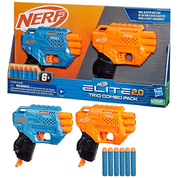 Nerf Elite 2.0 Trio Combo Pack, 2 Foam Dart Blasters, 6 Darts, Ages 8+