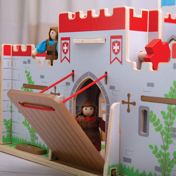 Bigjigs Toys King George’s Castle Wooden Toy – Slot-Together Medieval Castle Playset with Working Drawbridge, Doors & Balconies – Educational Fantasy Role Play Gift for Kids Age 3+