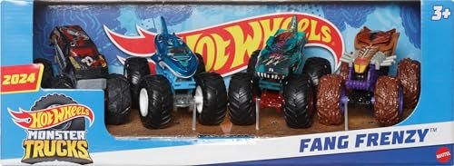 Hot Wheels Monster Trucks Fang Frenzy 4-Pack - Set of 4 Toy Vehicles, Giant Wheels, Favorite Characters, Ages 3+