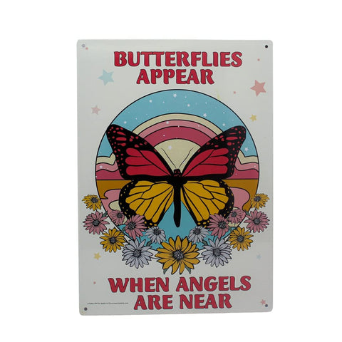 Butterflies Appear Metal Sign - Easy-to-Hang Wall Decor - Fun Tin Signs for Man Cave - Metal Dorm Room Decorations, Garage Signs, and Man Cave Signs