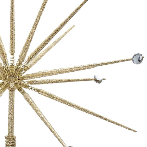 Kurt S. Adler 14.8″ Un-Lit Gold Thorn Spring Treetop - Gold Glittered Starburst Tree Topper with Coil Base, Silver & Clear Gem Accents - Christmas Tree Finishing Touch