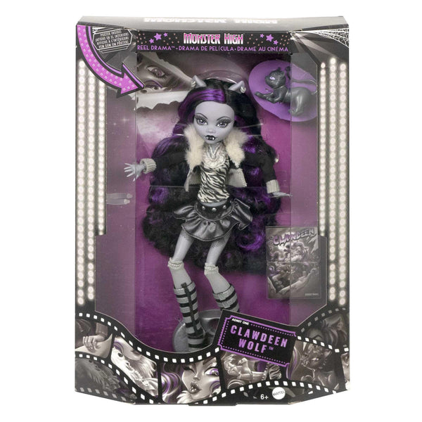 Monster High Reel Drama Doll, Clawdeen Wolf in Black and White, Collectible Reproduction with Doll-Size and Life-Size Posters, Horror Flick Theme