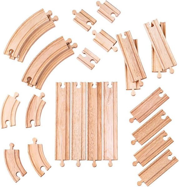Bigjigs Rail Curves & Straights Expansion Pack - 24-Piece Wooden Train Track Set Compatible With Most Major Rail Brands | Extendable, Durable & Classic Wooden Rail Pieces - Ages 3+