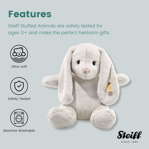 Steiff Hoppie Rabbit Premium Stuffed Animal Toy, Soft Cuddly Friends (Light Grey, 16")