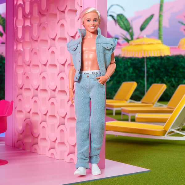 Barbie The Movie Collectible Ken Doll Wearing All-Denim Matching Set with Original Ken Signature Underwear