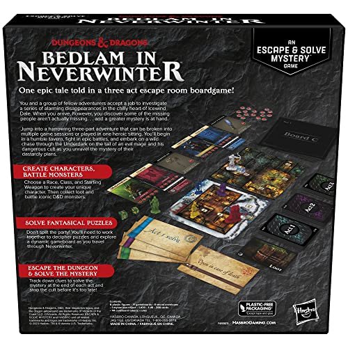 Hasbro Gaming Dungeons & Dragons: Bedlam in Neverwinter Game, A Ready-To-Play Three Part Escape Room Adventure, 2-6 Players Ages 12+