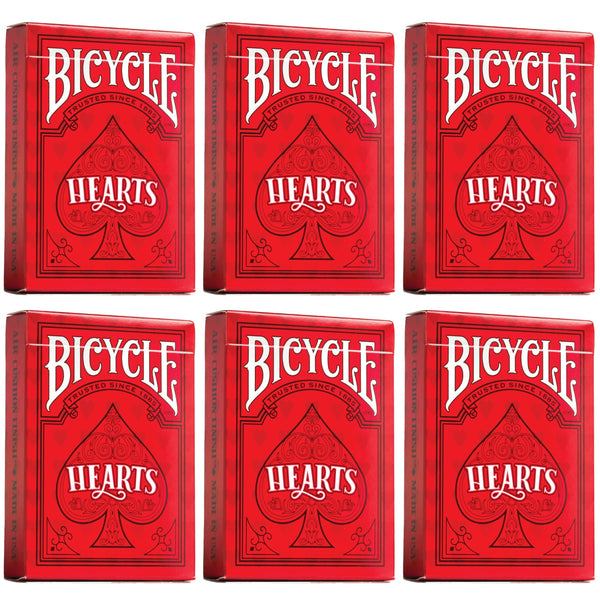 Bicycle Playing Cards 6 Deck Rider Back Red Hearts Collector's Bundle | 6 Decks Playing Cards with Highlighted Cards and Rules for The Game of Hearts.