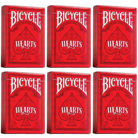 Bicycle Playing Cards 6 Deck Rider Back Red Hearts Collector's Bundle | 6 Decks Playing Cards with Highlighted Cards and Rules for The Game of Hearts.