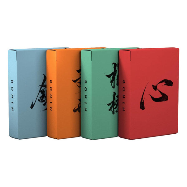 Kings Wild Project Ronin Playing Cards 4-Deck Set (Spades, Clubs, Diamonds, and Hearts Clans) - Standard Edition, Poker Size, Custom Index, Kuniyoshi-Inspired Samurai Artwork