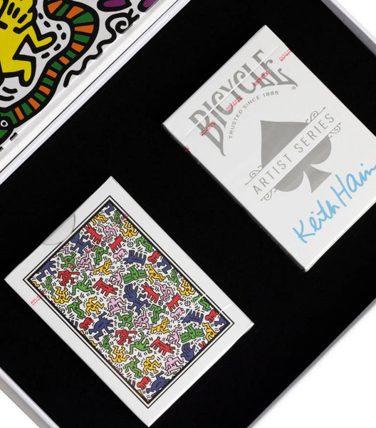 Bicycle Artist Series Keith Haring Playing Cards Box Set, 2 Deck Collectible Poker Card Set with Book-Style Gift Box, Red/Blue