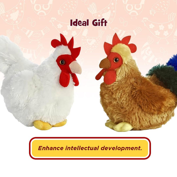 Aurora Mini Flopsie Bundle of 6" Floppy Beanbag Chicken & 6" Rooster Stuffed Animals - New Chicken & Cocky Rooster, Multicolor