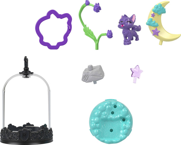 Monster High Pet Keychain with Animal Figures, 1 Bell Jar with Snap and Play Themed Accessories, Buildable Terrariums for On-the-Go Display