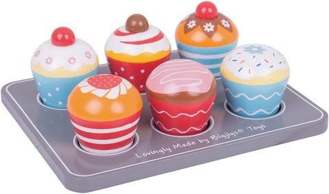 Bigjigs Toys Wooden Cupcakes Muffin Tray - Pretend Play Food