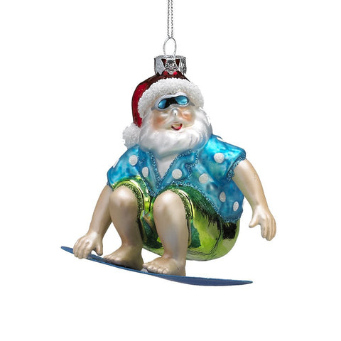 Kurt S. Adler Beach Nautical Themed Glass Ornaments (4" Glass Beach Santa Surfing Christmas Ornament J8914)