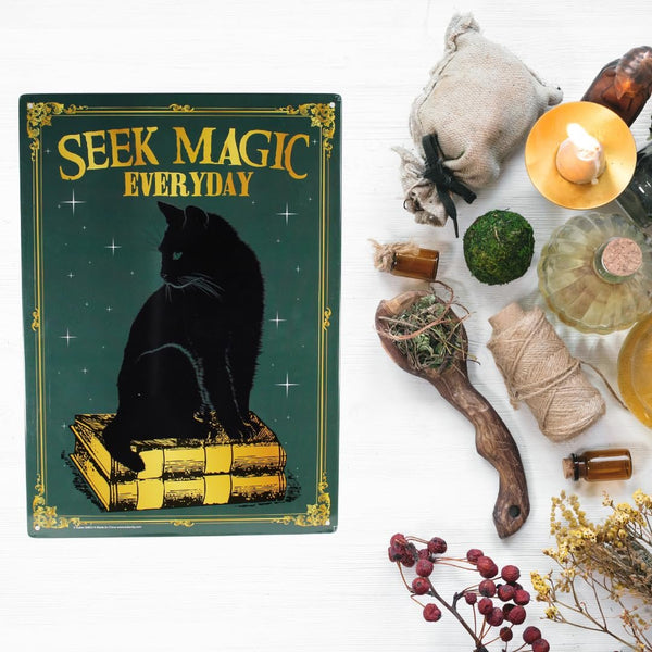 Seek Magic Everyday Metal Sign - Fun Tin Signs for Man Cave - Metal Dorm Room Decorations, Garage Signs, and Man Cave Signs