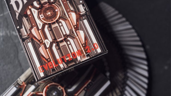 Bicycle Evolution 2.0 Playing Cards, Poker Size Custom Index, Cyber Metallic Red/White/Grey Back Design, Includes Gaff & Jokers, Premium USPCC Deck for Cardists, Magicians & Collectors