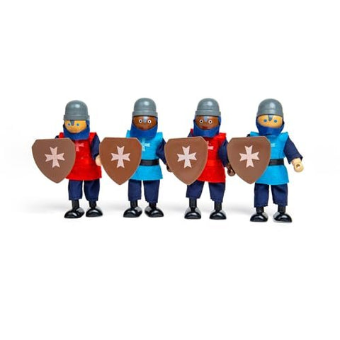 Bigjigs Toys Medieval Wooden Toy Knights - 4 Knights Doll Playsets, Ages 3+