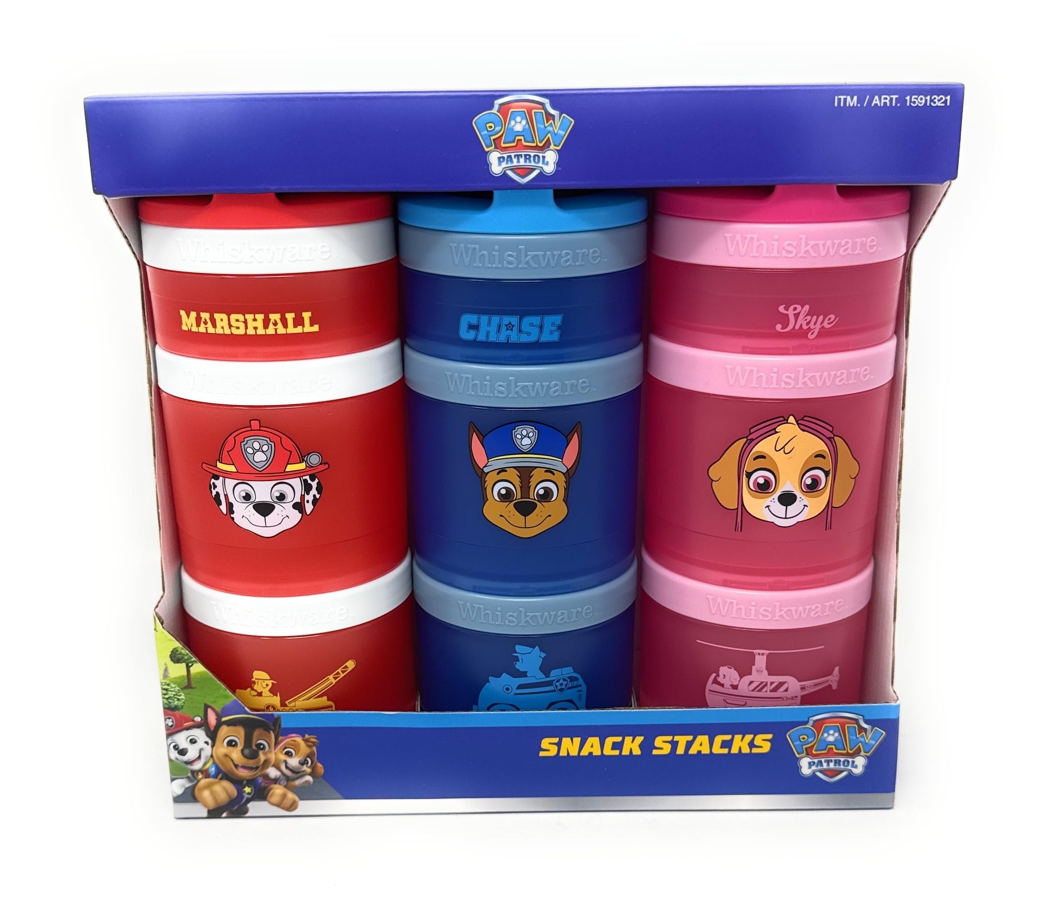 Whiskware Stackable Snack Containers for Kids & Toddlers – 3-Part Portable Snack Stacks with Nickelodeon Paw Patrol Design - School & Travel Friendly, BPA-Free Kid Lunch Organizer