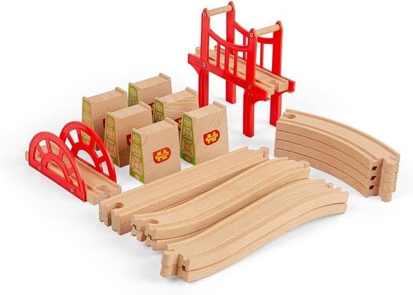 Bigjigs Rail Bridge Expansion Set - 25pc Wooden Train Track Expansion Pack for Train Sets, Quality Bigjigs Train Accessories, Compatible with Most Major Wooden Railway Brands