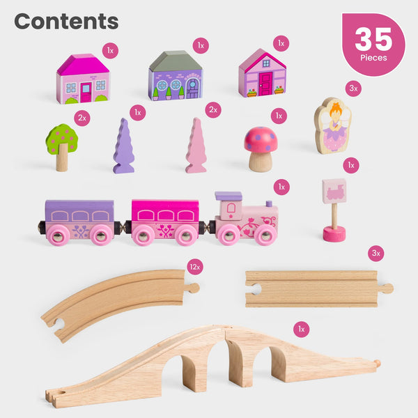 Bigjigs Rail Fairy Figure of Eight Wooden Train Set - 35pc Girls Train Set with Pink Train & Fairy Bigjigs Train Accessories, Quality Princess Toys