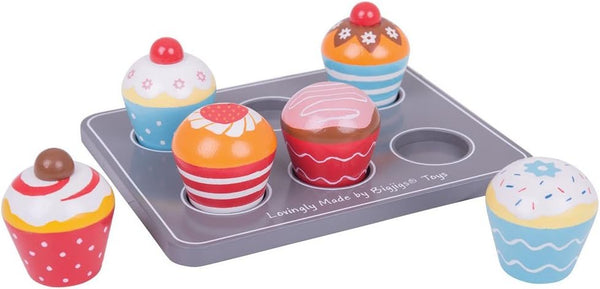 Bigjigs Toys Wooden Cupcakes Muffin Tray - Pretend Play Food