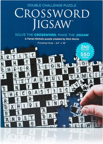 Dual Challenge Crossword Jigsaw Puzzle 2nd Edition - 2 in 1 Fun Educational Interactive Brain Building for Adults & Families, 550 Pieces