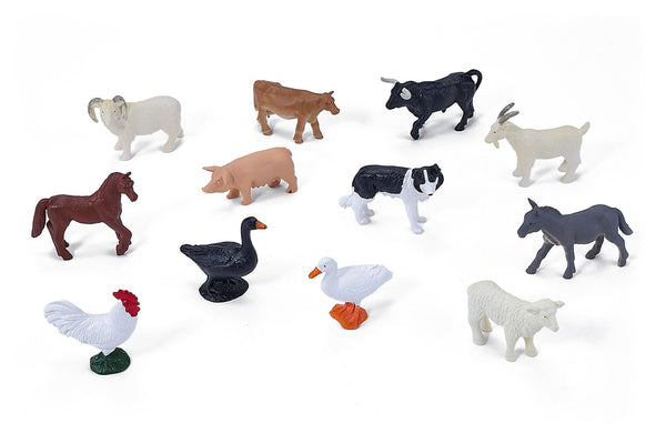 MOJO Mini Farm Animal Playset, 12-Piece Hand-Painted Mini Farmland Animals Figures, Realistic Highly Detailed PVC Figurines, UK Designed, Ages 3+