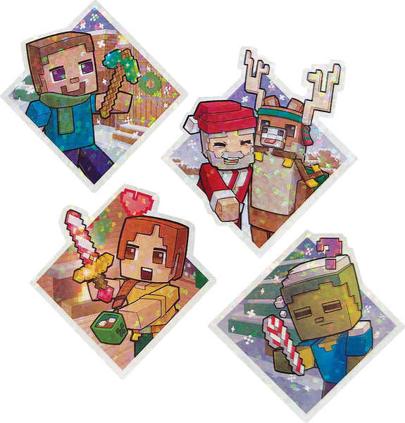 Mattel Minecraft Advent Calendar, 3 3.25-in Scale Action Figures including Santa, 17 Accessories & 4 Stickers, Pixelated Design