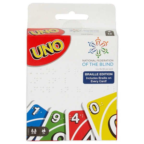 Mattel Games UNO Braille Card Game with Cards Specially Designed for Blind & Low-Vision Players for Kids, Adults, Families & Game Nights, 2-10 Players Ages 7+