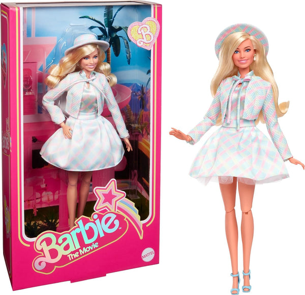 Barbie The Movie Doll, Margot Robbie as, Collectible Doll Wearing Blue Plaid Matching Set with Matching Hat and Jacket