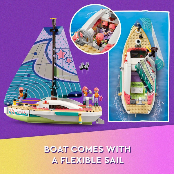 LEGO Friends Stephanie's Sailing Adventure Toy Boat Set 41716, Sailboat Building Toy with Island, Drone, and 3 Mini Figures, Creative Sailing Gift for Kids, Girls, Boys Age 7+ Years Old