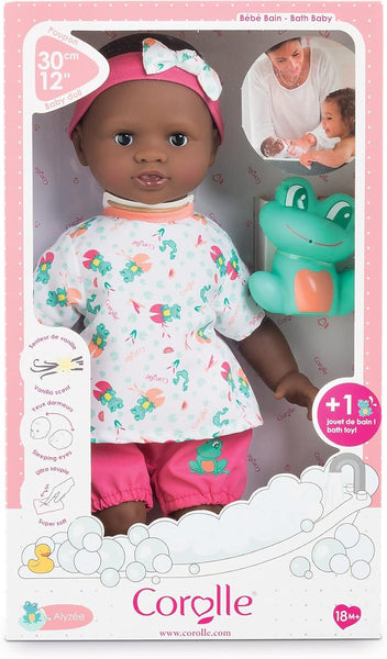 Corolle Bebe Bath Marin Baby Doll - 12" Soft-Body with Rubber Frog Toy, Safe for Water Play in Bathtub or Pool, Vanilla-Scented - for Kids sges 18 Months and up
