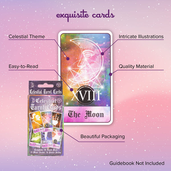 Kalan Tarot Cards Set - Complete Set of Tarot Cards for Beginners and Experts Alike - Celestial - 2.75" W x 4.75" L