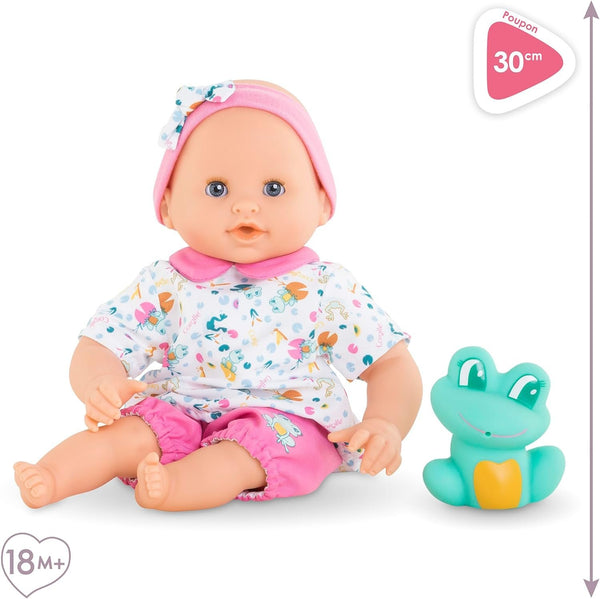 Corolle Bebe Bath Marin Baby Doll - 12" Soft-Body with Rubber Frog Toy, Safe for Water Play in Bathtub or Pool, Vanilla-Scented - for Kids sges 18 Months and up