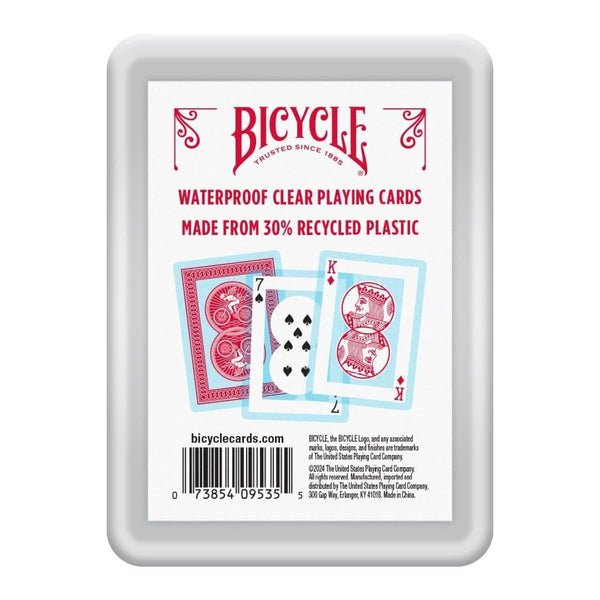 Bicycle Waterproof Clear Playing Cards - 6-Pack of Red Rider Back Plastic Decks, 30% Recycled Material, Rinseable, Perfect for Pool, Beach, Camping & Party Games